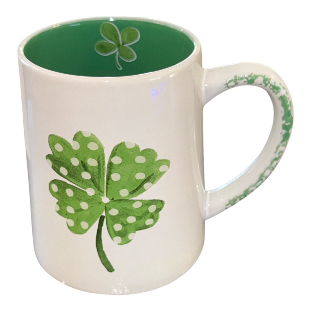 St. Patrick's Day Coffee Mug with Shamrock Design, White and Green, 12 oz